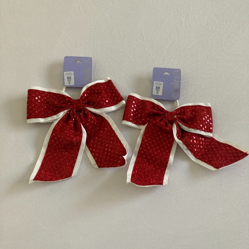 NWT - Pair of Red & White Bow Ponytail holders
